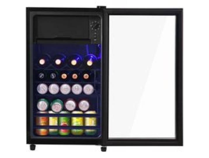 Mini Réfrigérateur 76L avec Congélateur 6L Frigo Boissons Porte en Verre Trempé Silencieux 43 dB Étagères Réglables LED