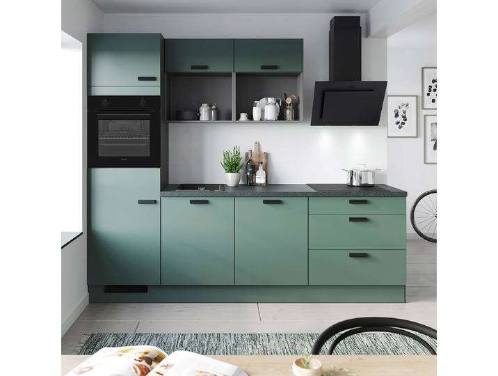 Küchenzeile Piol 260 cm 260 x 221 x 60cm Ausrichtung links Grau/Dunkelgrün ohne Elektrogeräte