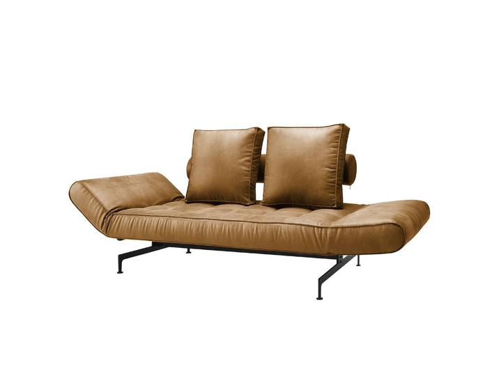 Schlafsofa Laser Legs Webstoff Braun Echtleder Look 210 x 68 x 90cm Modern