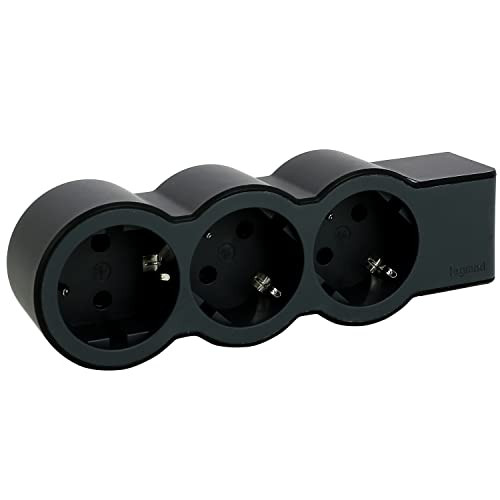 Legrand Platte stekkerdoos 3-voudig stopcontact zwart/donkergrijs 694574