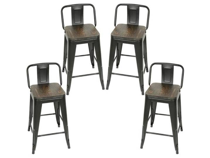 Lot de 4 Tabourets de Bar Industriel Chaise (Dossier amovible) - France Stock!!! - Noir - Industriel - Loft