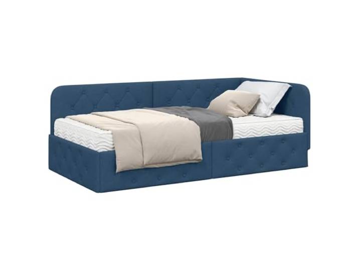 KTHLBRH Eck-Bettrahmen, Blau, 100 x 200 cm, Stoff Strapazierfähiges Sperrholz, Schaumstoffmatratze im Lieferumfang enthalten, Schlafsofa für begrenzte Räume