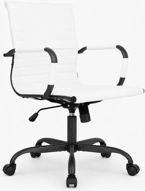 LeisureMod Harris Mid Back Ribbed Leather Ergonomic Office Chair - Adjustable, Swivel, Tilt, Iron Frame