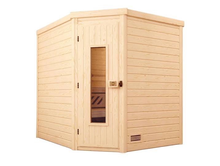 Sauna WEKA Massivholzsauna TURKU 2 , beige (natur), Saunaofen, externe Steuerung, 9 kW, Saunen, Sauna, Blockbohlen, isoliert Holztür