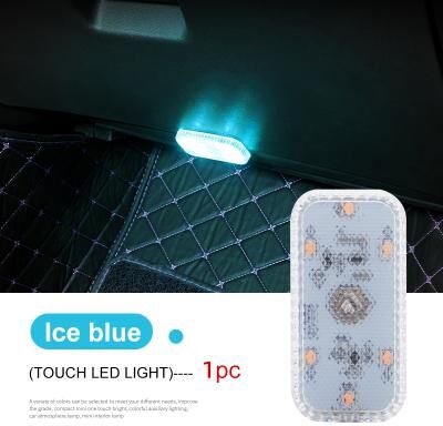 Friendly Fresh Finds LED Touch Light Mini Wireless Car Interior Lighting USB Charging Ceiling & Storage Lamp For Door, Footwell, & Trunk ice Blue
