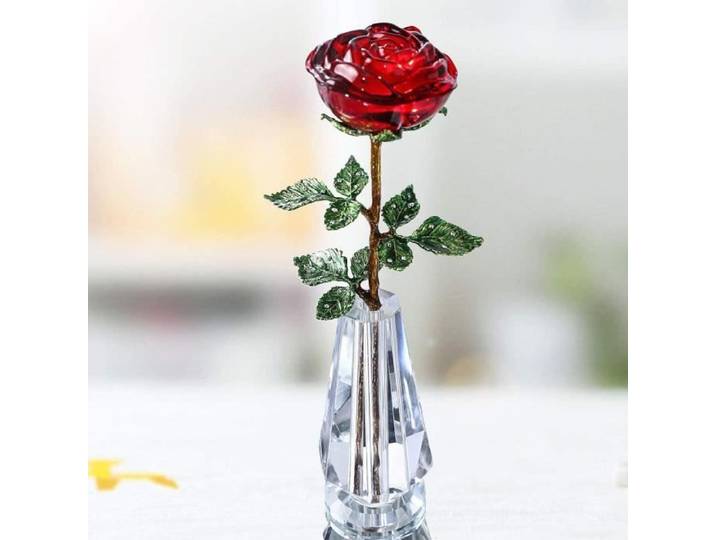 Décoration en Cristal - ZGEER - Fleur Rouge - Élégante - Cadeau Idéal - Intérieur