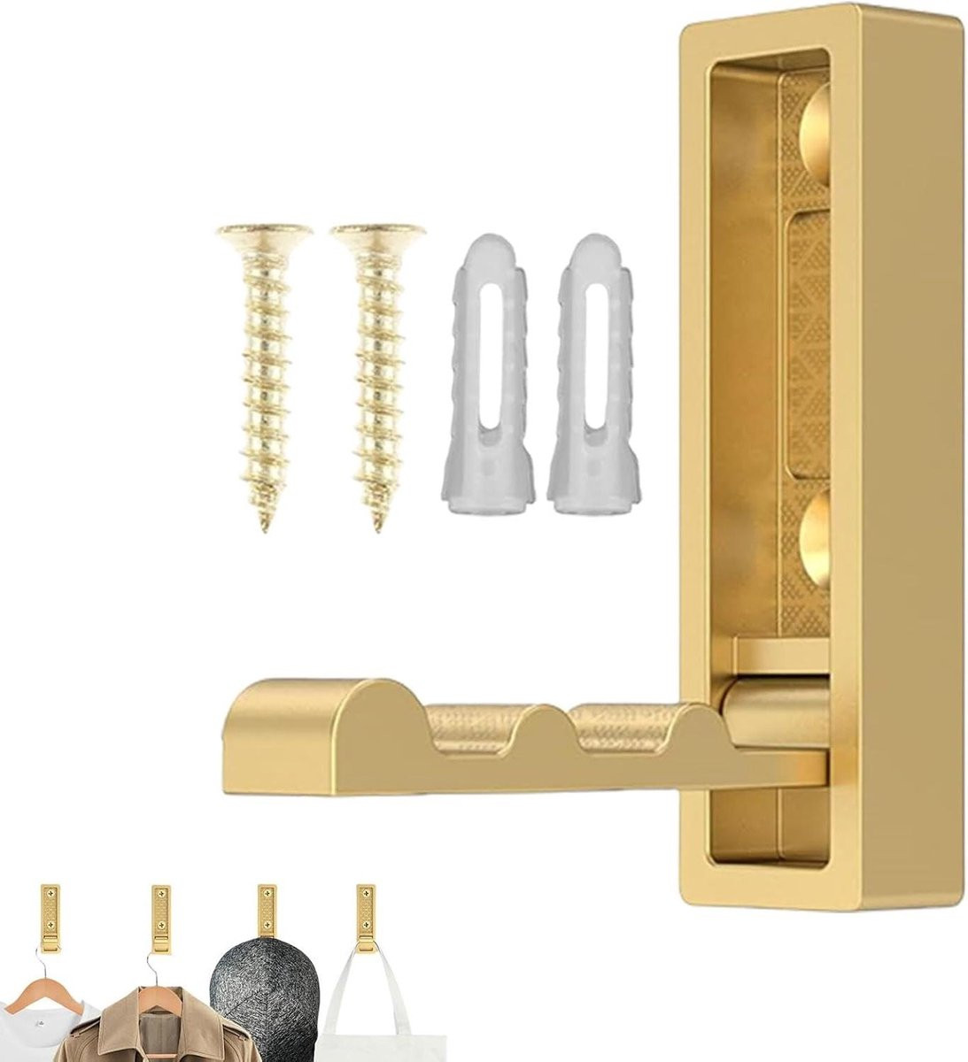 Inklapbare wandhaken in goud van robuuste zinklegering, 7 x 2 x 1 cm