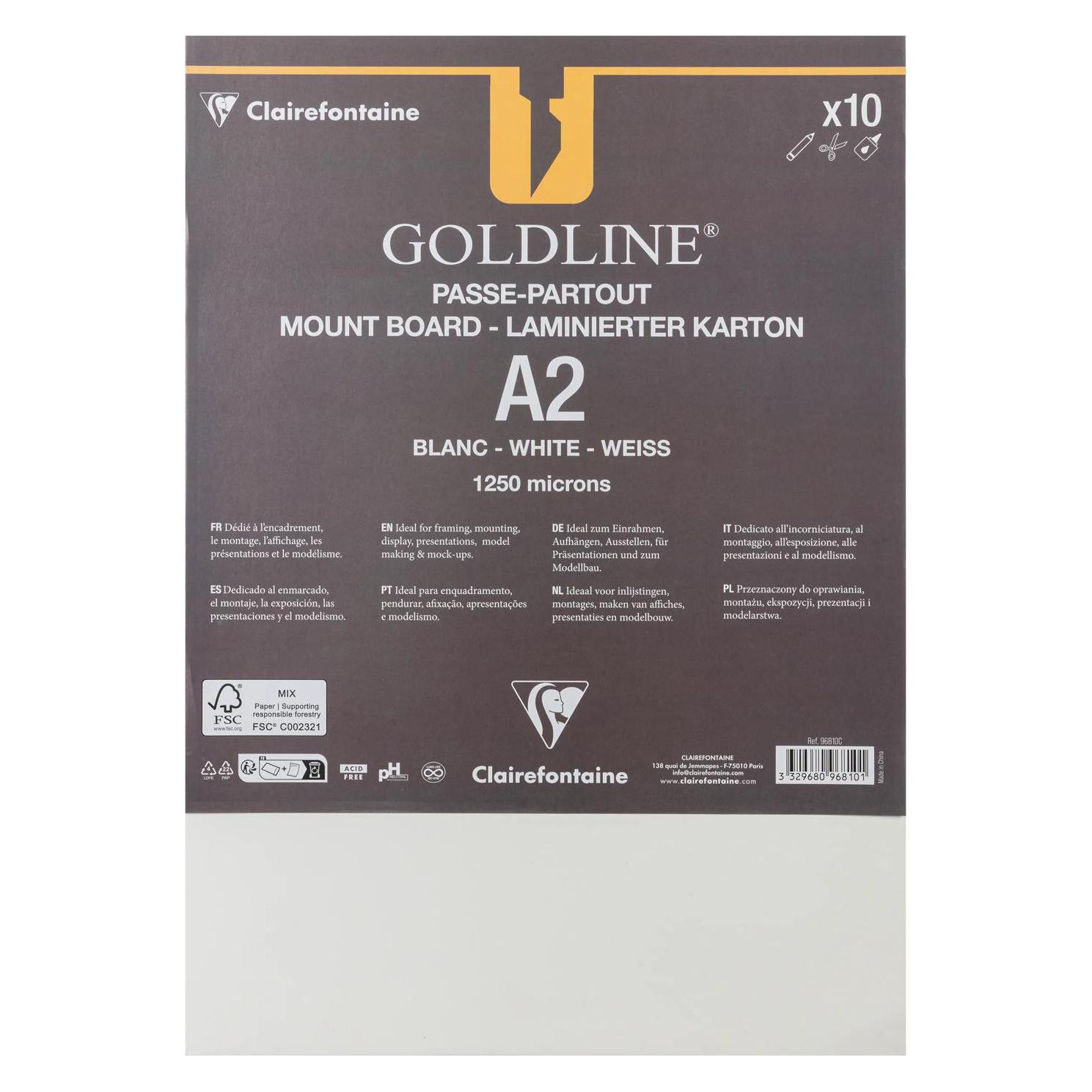 Clairefontaine Goldline Passepartoutkarton A2, 10 Bogen 1,25mm - Weiss (1x) (96810C)