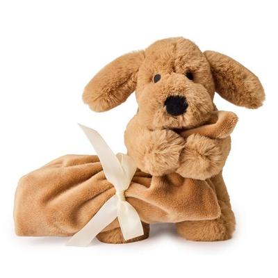 Teddy Hermann 94001 - Hund mit Schnuffeltuch, braun, Plüsch, 17 cm