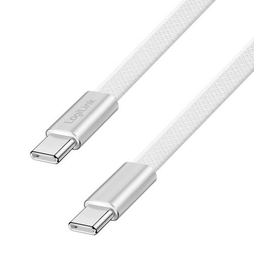 LogiLink USB-C Kabel USB 2.0 USB-C Stecker 1m Weiß beidseitig verwendbarer Stecker, Flache Ausführung CU0445