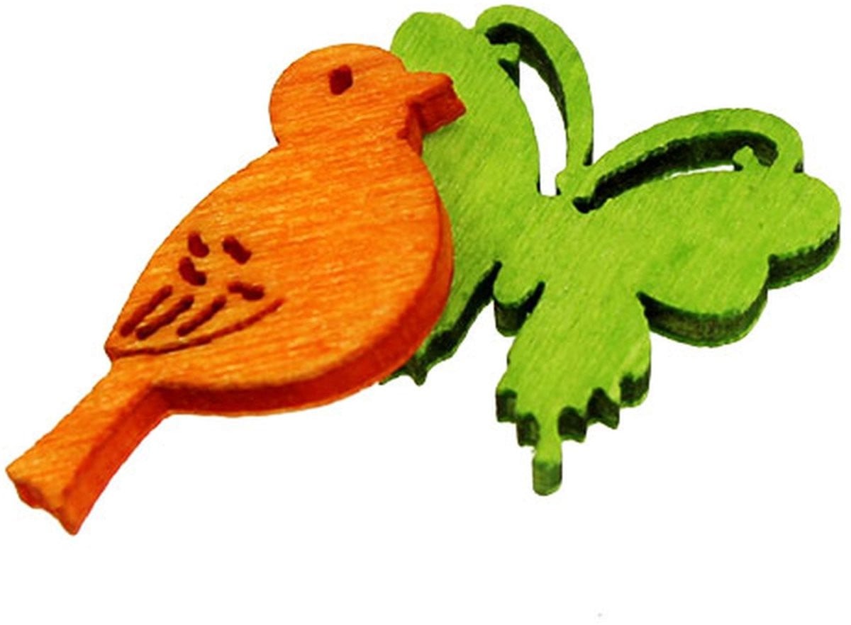 Decoratieve houten vogel en vlinder strooidecoratie kleurrijk 2 cm