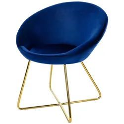 ML-Design Esszimmerstuhl mit runder Rückenlehne Blau aus Samt mit goldenen Metallbeinen