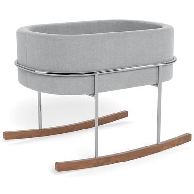 Monte Design Rockwell Bassinet - Chrome / Walnut / Nordic Grey Performance Heathered Fabric - QUICK