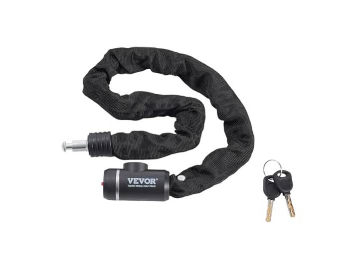 VEVOR Antivol de chaîne de vélo\, 85 cm\, antivol de sécurité pour vélo\, en acier métallique robuste\, avec 2 clés\, antivol de haute sécurité\, pour bicyclette\, moto\, scooter\, porte\, clôture\, 8 mm\, noir