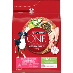 PURINA ONE Weight Control/Sterilized Medium/Maxi Hundefutter mit Truthahn und Reis 2,5kg