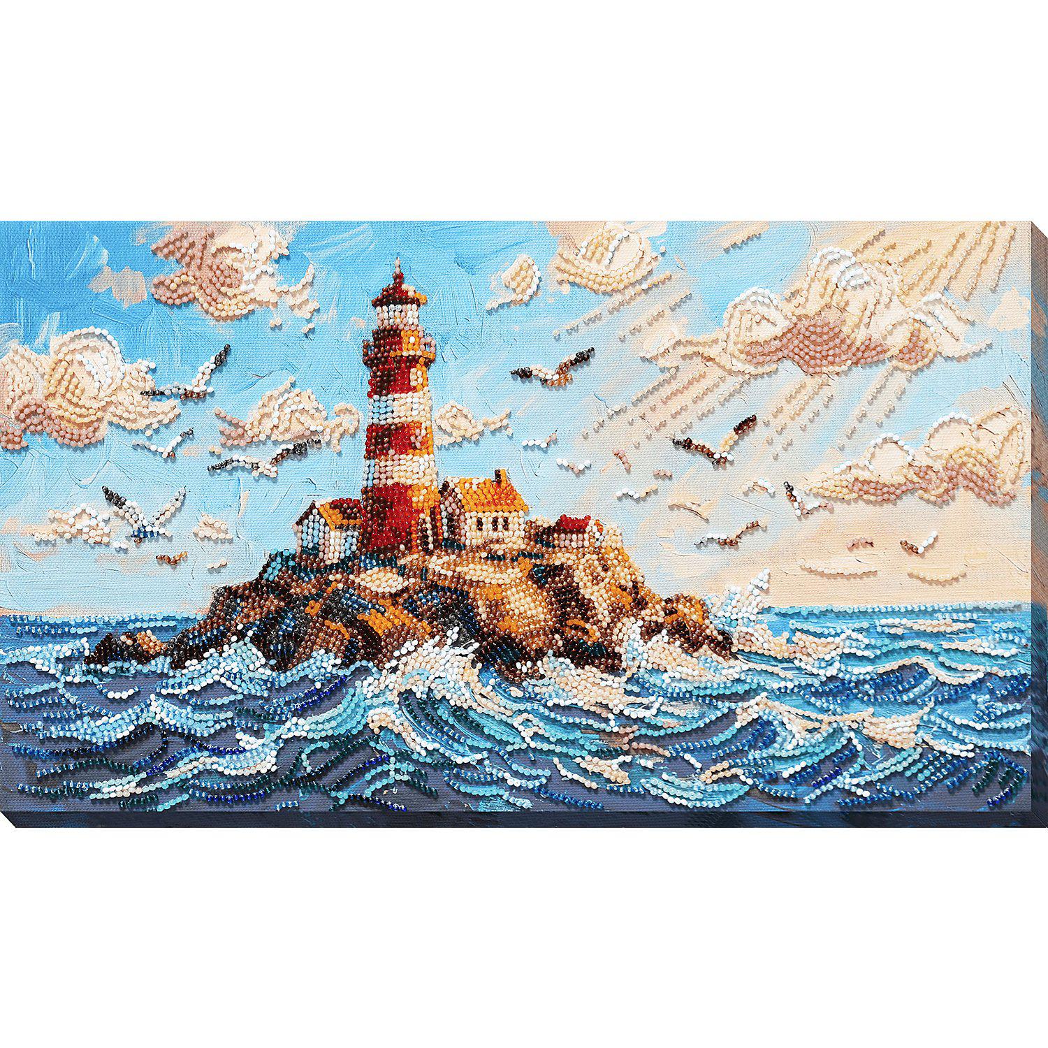Perlen-Stickbild "Leuchtturm", 20 x 36 cm