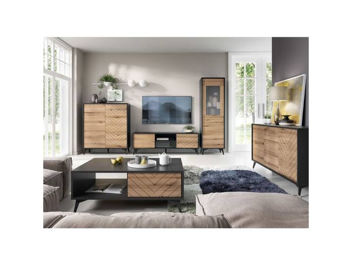 Ensemble Komodee Jasper 1 front frezé noir chêne évoque 39 x 570 x 178 cm