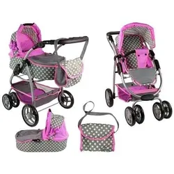 Lean Toys 2-in-1-Tragetasche für Puppenwagen, rosa Sterne