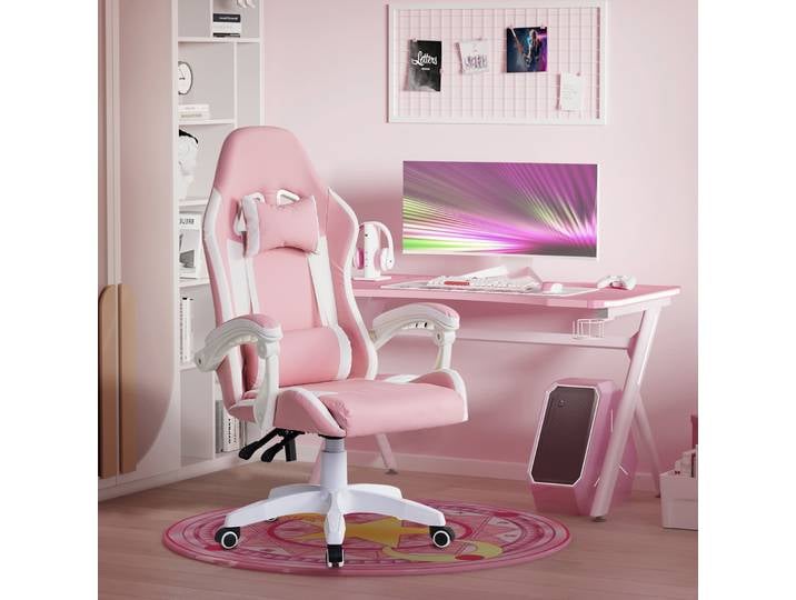 Chaise de jeu ergonomique avec appui-tête, support lombaire, chaise réglable en hauteur