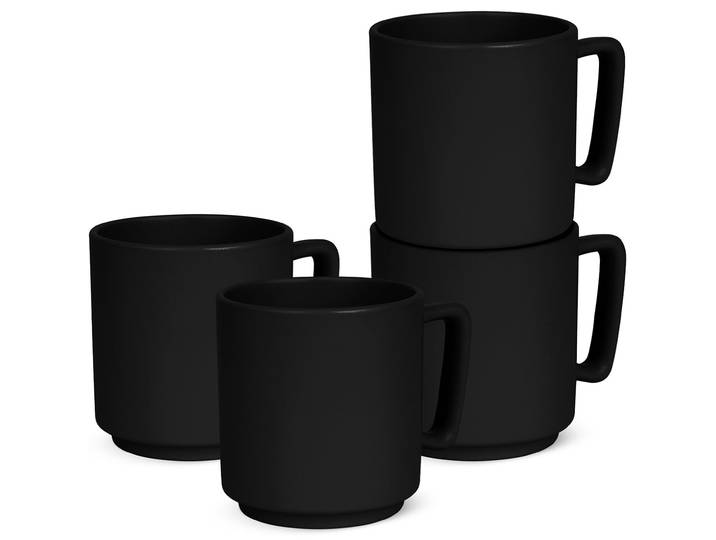 Design Tassen aus Steingut, 300ml, 4 Stück, mattschwarz