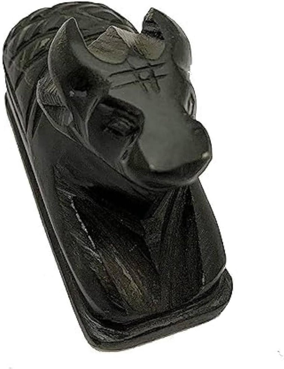 Nandi Beeldje Heilige Stier Spirituele Decoratie Handgesneden Steen Zwart Hoogte: 4 cm