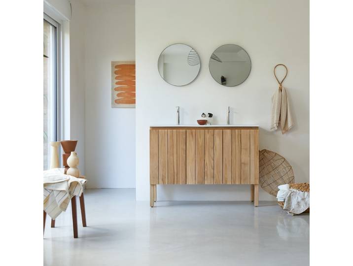 Doppelwaschtisch aus Teak und integriertem Keramikwaschbecken 120 cm - Natur