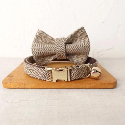 Inspire Select Personalized Pet Collar With Bow Tie & Free Engraved ID Tag Premium Adjustable Dog & Cat Collar With Custom Name Plate brown Bow Tie s
