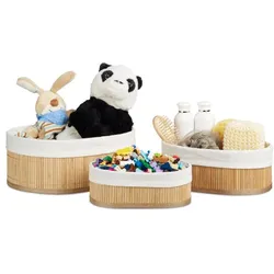 Relaxdays Regalkorb Set Bambus dreiteilig Weiß,Hellbraun