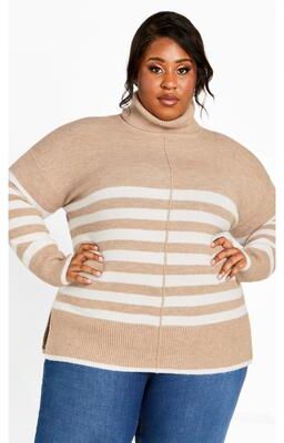 Plus Size Women's Livvy Roll Neck Stripe Sweater by Avenue in Chai (Size 22/24)
