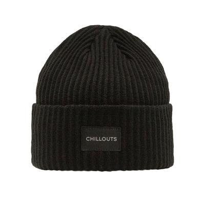 Strickmütze CHILLOUTS "Kara Hat", Damen, schwarz, Rippstrick, Kunstfaser, unifarben, Mützen Strickmütze, dicker Rippenstrick