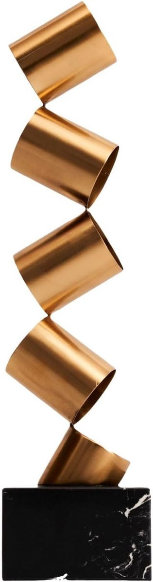 Gouden Abstracte Sculptuur - Metalen Kunstobject met Gestapelde Cilinders - Interieur Decoratie - Goud