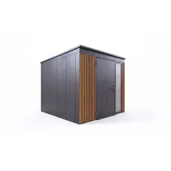 Weka Design Metallgerätehaus Gary anthrazit mit Holzoptik-Lamellen anthrazit 237 x 237 cm (Gr. 2)
