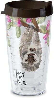 CounterArt Hang In There Sloth Double Wall Unbreakable Plastic Tumbler with Lid Holds 16 Ounces BPA Free Microwave Safe Dishwasher Safe
