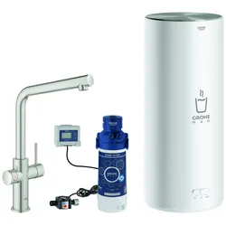 Grohe Red Duo Einhand-Spültischarmatur Set, Ausladung 221mm, L-Auslauf, mit GROHE Red Boiler Größe L, 30325DC1, Farbe: Supersteel