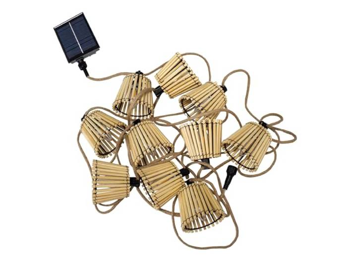 Moovere Okinawa Lichterkette für den Außenbereich, unter der Decke, Bambusfaser, 10 LEDs, 8 m Länge (Solar + Batterie), Weiß