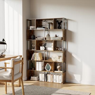 Garvee 6-Tier Bookshelf, Tall Geometric Bookcase, Modern Room Divider & Display Shelf with Anti-Tipping Devices, Mid Century