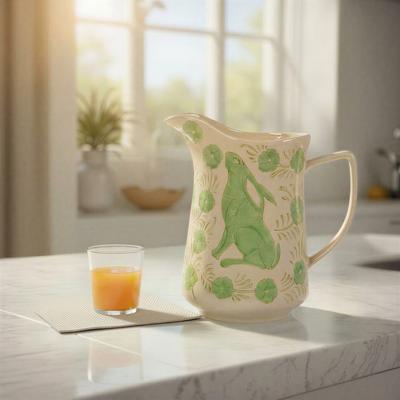 Storied Home Stoneware Pitcher with Painted Rabbit and Florals