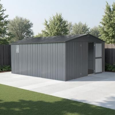 ZWYO HOSIMU Outdoor Storage Shed with Lockable Door, Galvanized Steel Frame and Windows