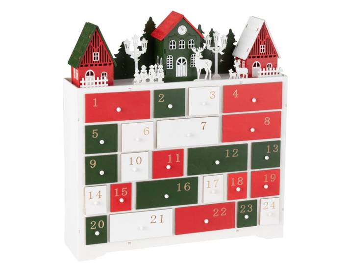 Calendrier de l'avent en bois multicouleur 38x10.5x41 cm