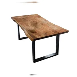 KAWOLA Esstisch LORE 200x100 cm massiv mit Baumkante Fuß schwarz