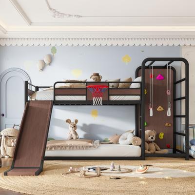 Telepassa Metal Loft/Bunk Bed with Basketball Hoop,Climbing Wall