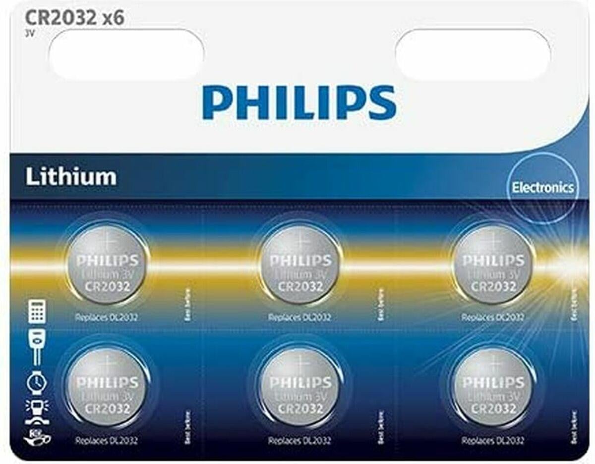 Philips CR2032P601B CR2032 Lithium batterijen, 6 stuks, Zilver