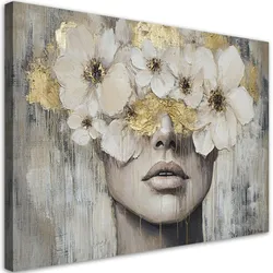 WANDBILD frau blüht goldenes beige