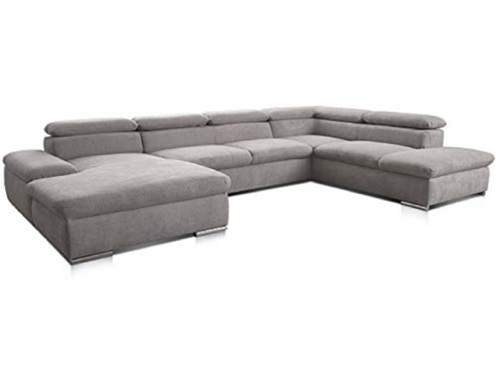 Cavadore 5900984024748 Canapé d'angle Alkatraz\, Tissu (90% Polyester\, 10% PA)\, Gris Clair\, Ohne Bett