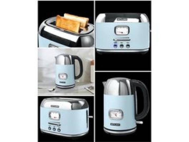 Bouilloire Bleu pastel Rétro Vintage 2200W + GRILLE-PAIN RETRO VINTAGE bleu DESIGN 2 TRANCHES 1000W COULEUR Bleu pastel