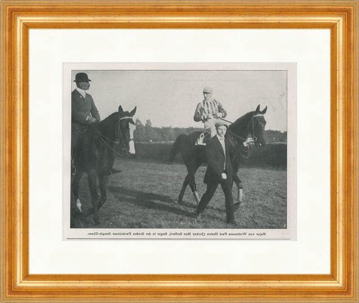 Kunstdruk Paard - Paardenprint Facsimile Wanddecoratie met Handgeverguld Houten Frame - 32 x 27 cm