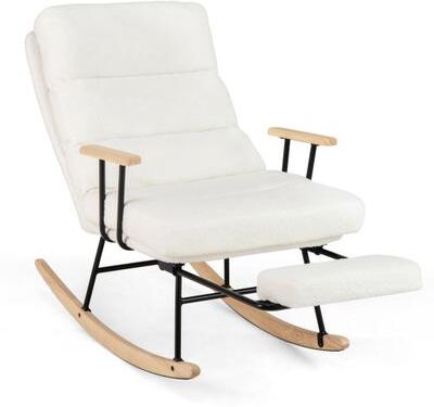 Costway Nursery Rocking Chair Teddy Velvet Upholstered Rocking Chair-White