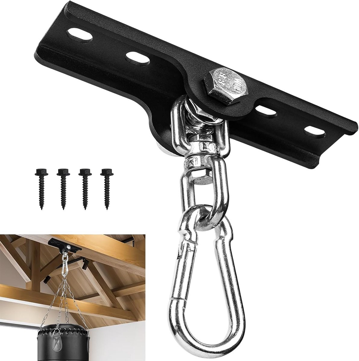 Draaibare Bokszakhanger voor Wand of Plafond, Zware Tashouder met Houten Balkenhaak voor Boksen, Muay Thai en Aerial Yoga