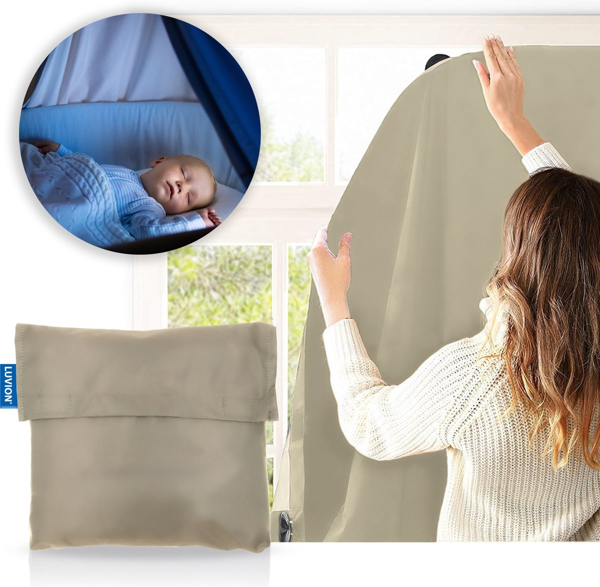 LUVION Verduisteringsgordijn met zuignappen - Beige - Geschikt voor ramen tot maximaal 130 x 200 cm