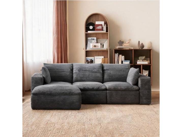 Grand canapé 4 places 260 cm en tissu velours côtelé slate gray double épaisseur de coussins amovibles sans montage